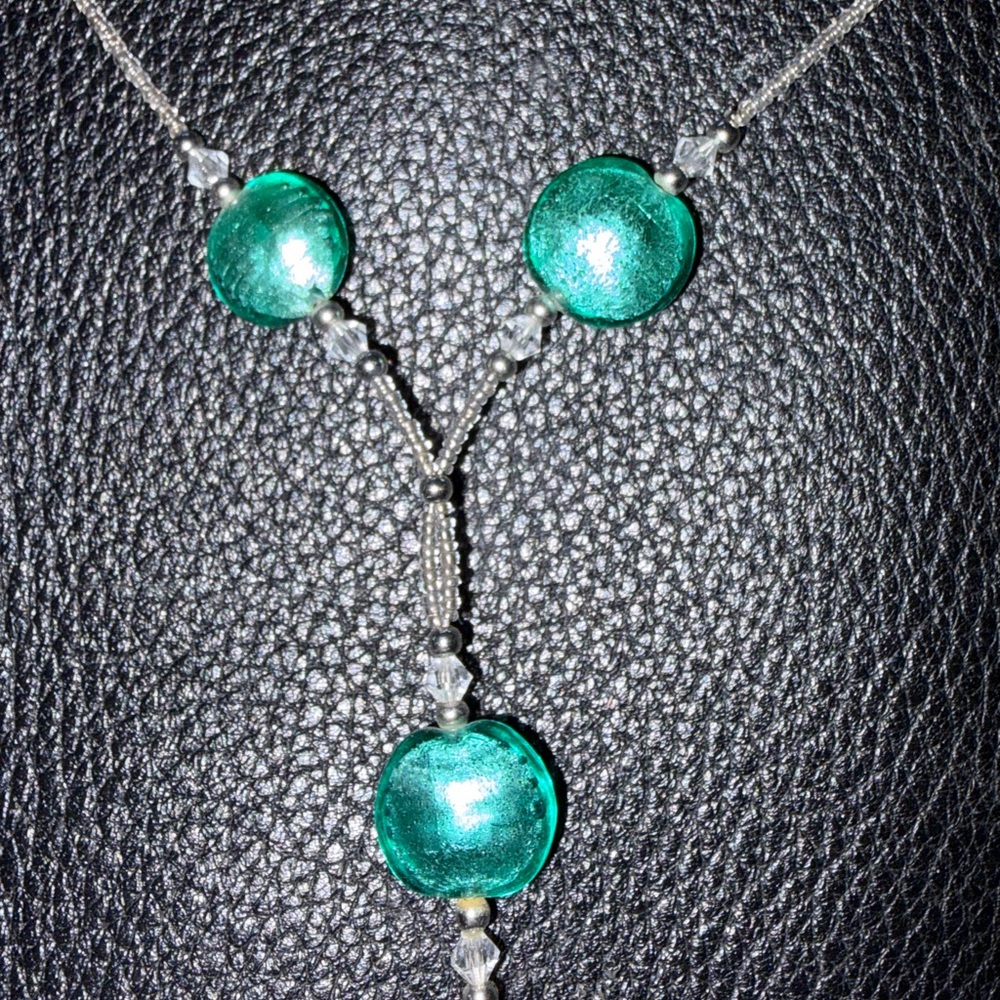Italian Green-Glass Y-Necklace I Murano Style I Delicate Beaded